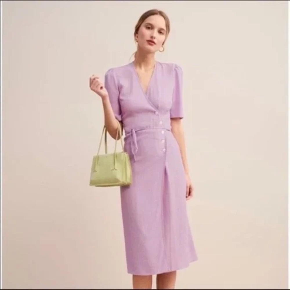 Rouje Gabin Lilac Wrap Midi Dress with Button Detail